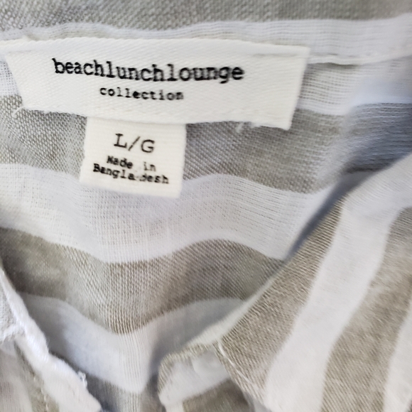 Beachlunchlounge White and Green Short Sleeve Button Down Shirt Linen Blend - Picture 3 of 7
